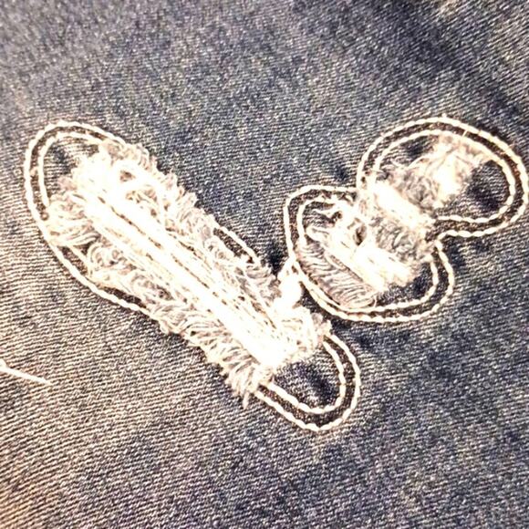 VIP Jeans Women Sz 11 12 Blue Fancy Distressed Skinny Fray Boho Hip Hop Designer - Picture 5 of 16